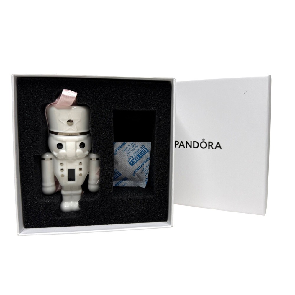 Pandora 2024 Limited Edition Nutcracker Ceramic Christmas Ornament White Silver